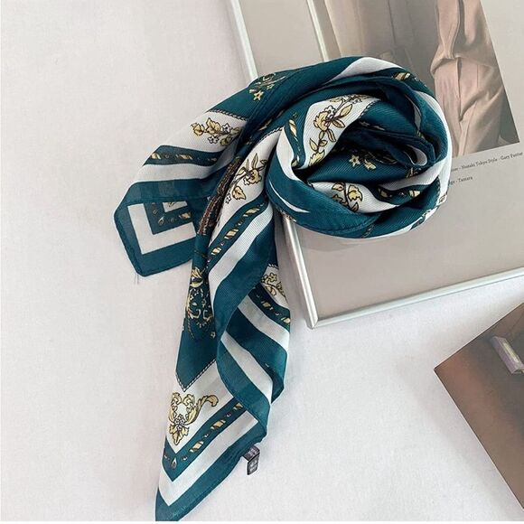Green Dainty Floral Silky Scarf - Picture 1 of 3
